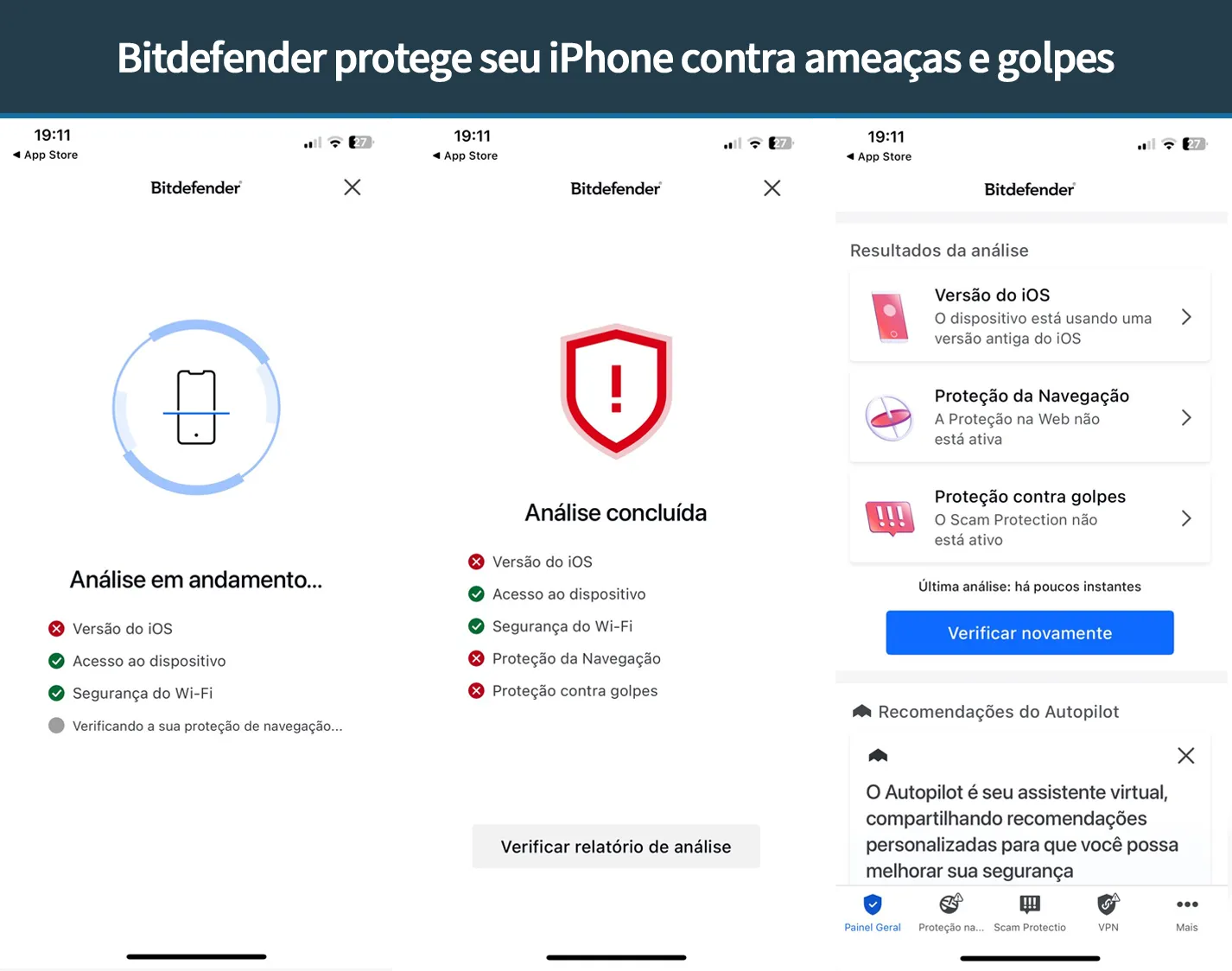 Bitdefender protegendo iPhone contra links maliciosos e ameaças online