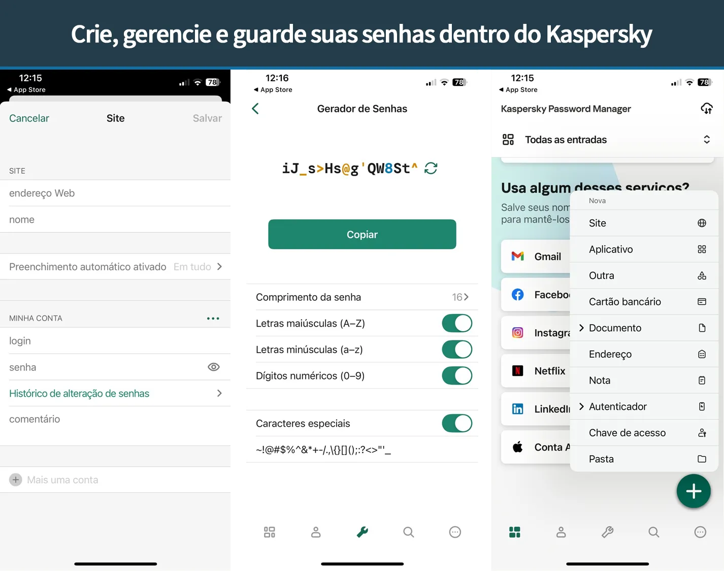 Gerenciador de senhas do Kaspersky no iPhone