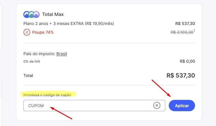 Inserindo o código de cupom no checkout da NordVPN