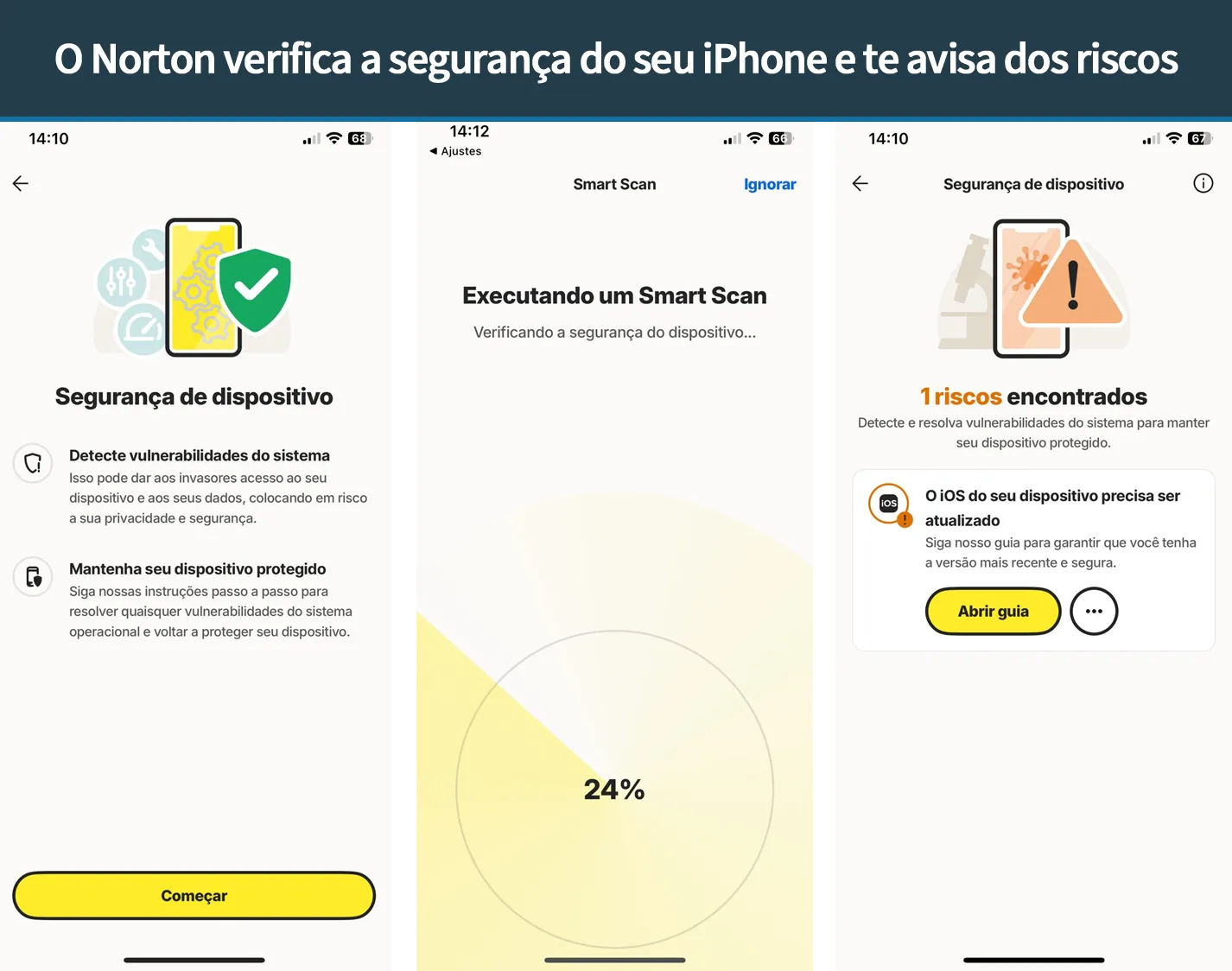 Norton verificando segurança e configurações do iPhone