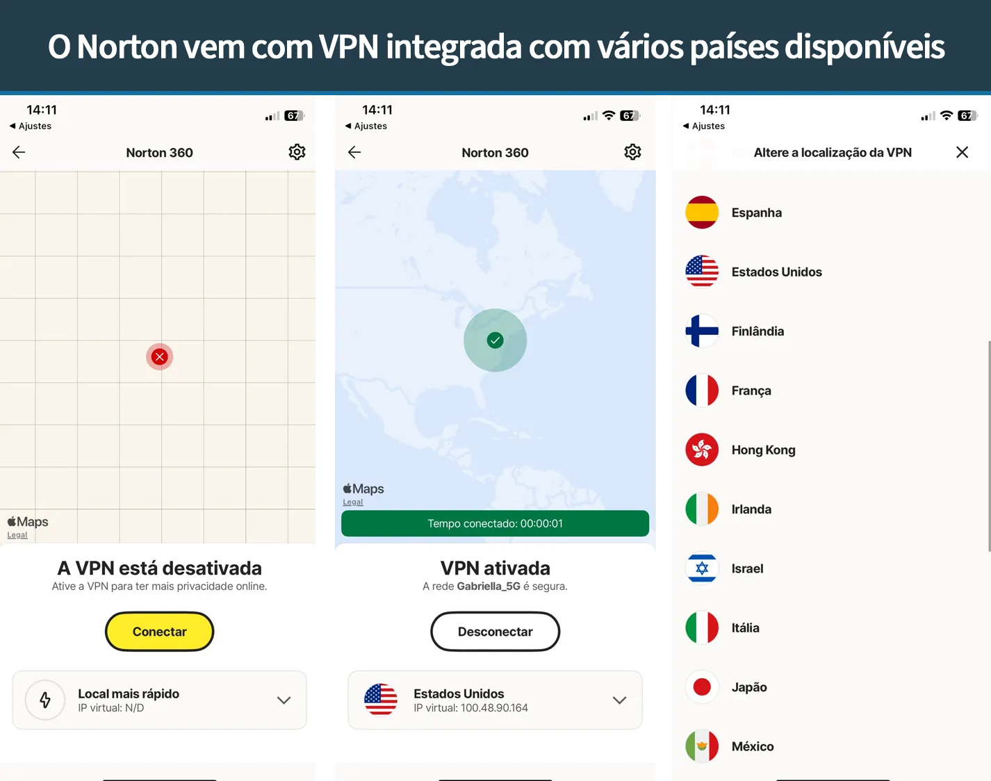 VPN integrada do Norton funcionando no iPhone iOS