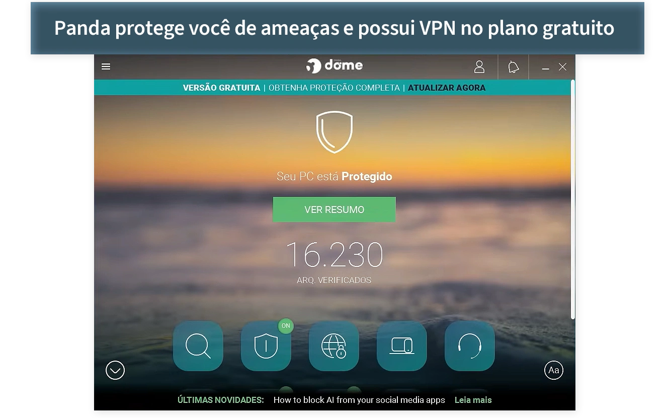 Painel principal do Panda Dome na versão gratuita
